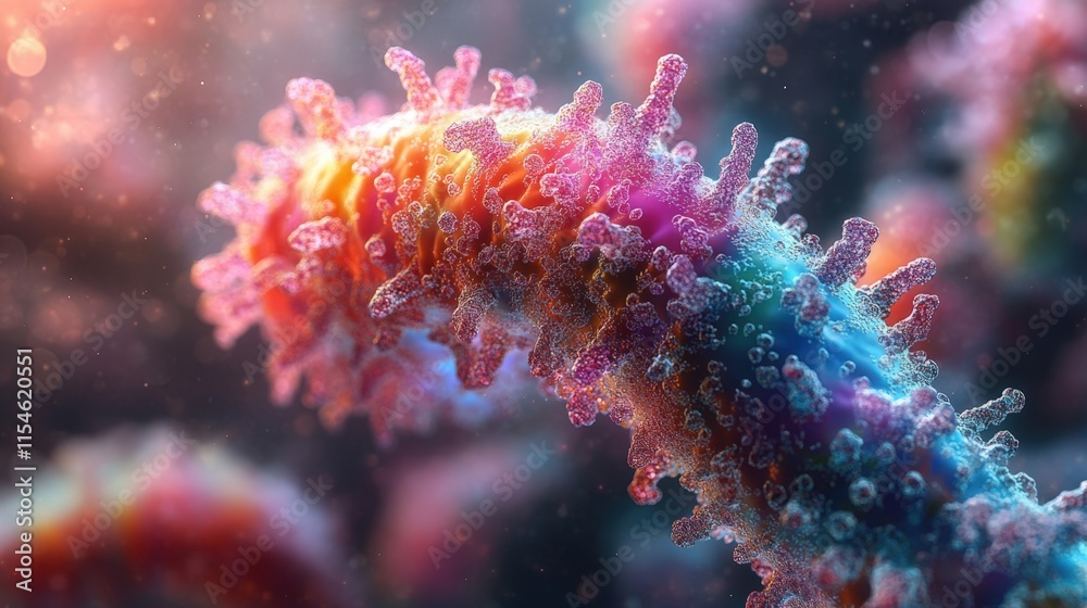 Obraz premium Microscopic view of a vibrant, colorful virus.