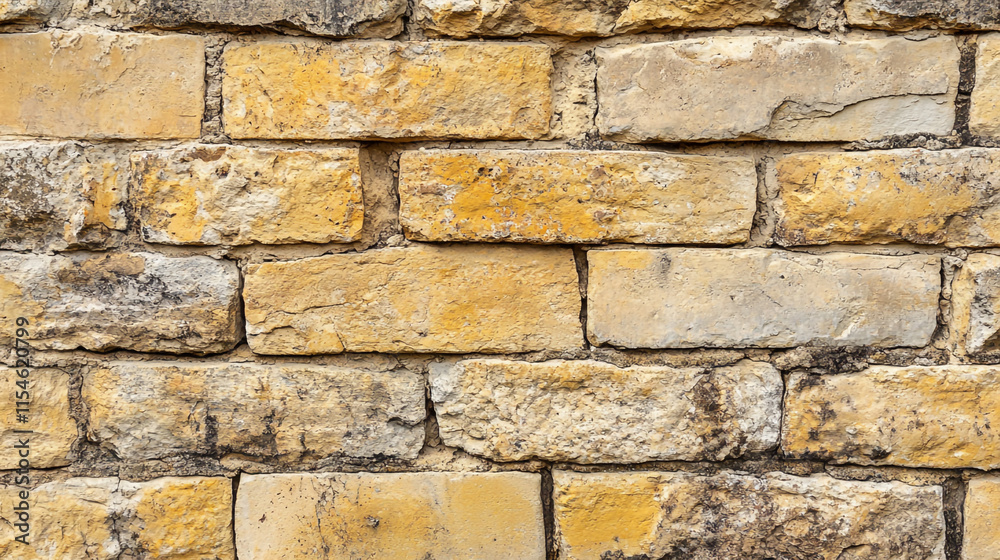 Old brick wall with yellow tones and rough texture in an outdoor setting. Old brick wall with yellow tones and rough texture in an outdoor setting.