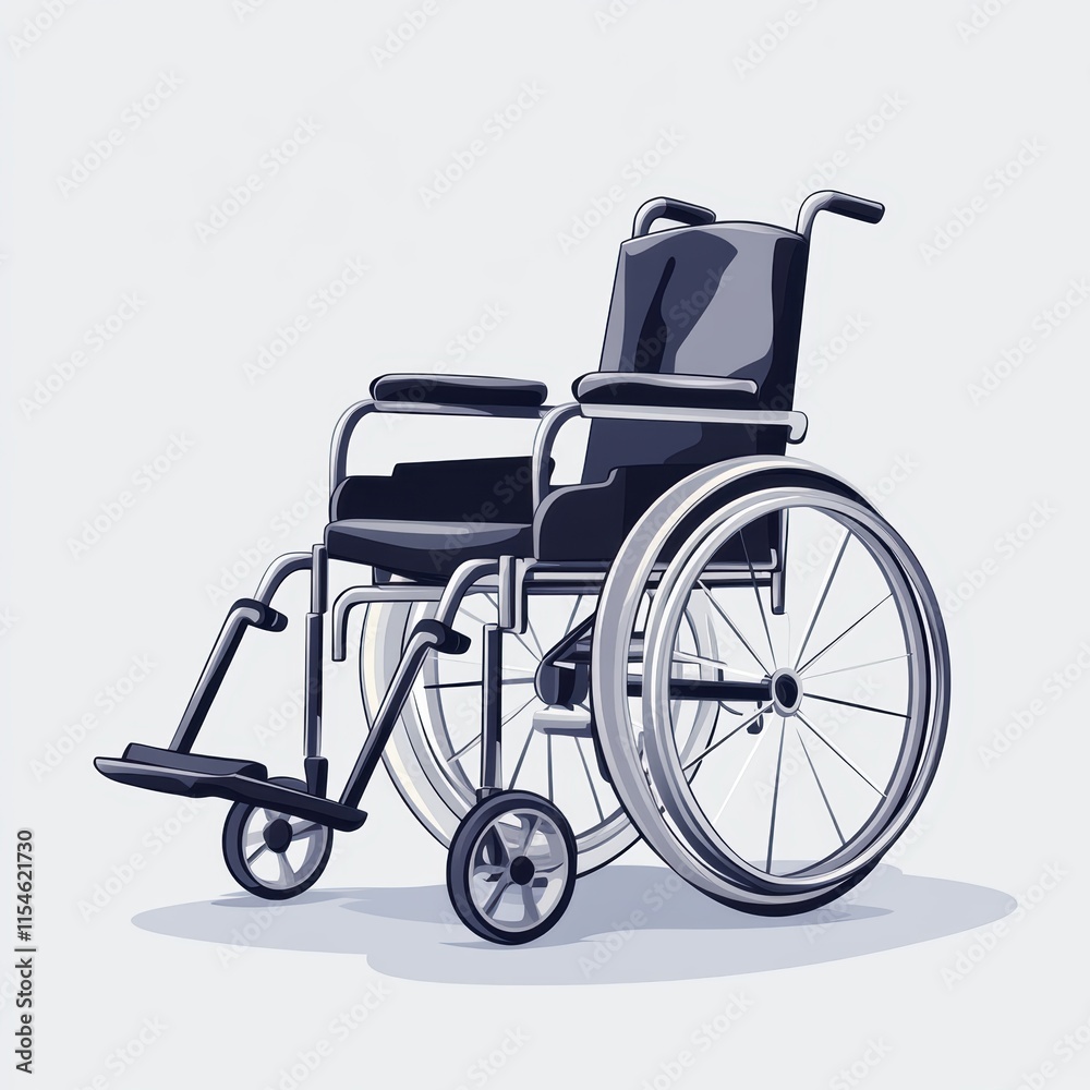 A black wheelchair with a silver frame. Generative AI A black wheelchair with a silver frame. Generative AI