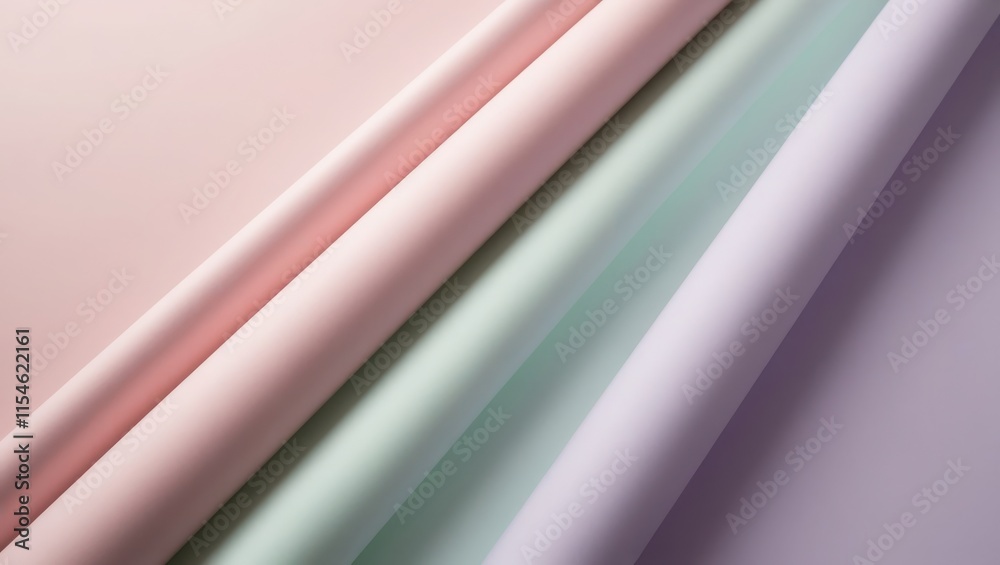 Fototapeta premium Pastel paper rolls arranged diagonally showing soft colors