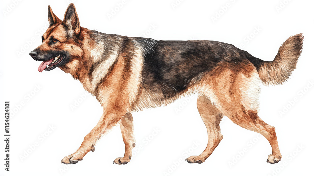 bold German Shepherd walking gracefully in watercolor style bold German Shepherd walking gracefully in watercolor style