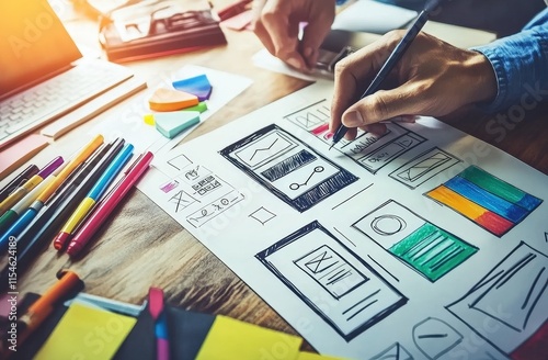 Obraz na płótnie UI UX Designer Sketching Mobile App Interface