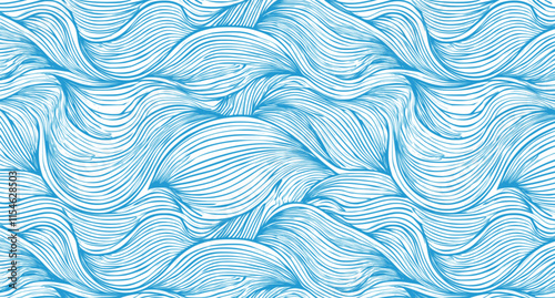 Seamless wave pattern with thin lines, Seamless pattern with blue waves. Abstract light blue background with seamless wave pattern. water
