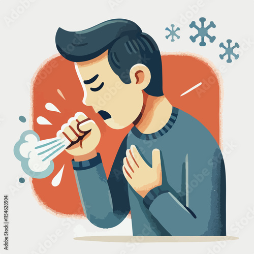 Illustration of a person coughing while covering his mouth with his hand