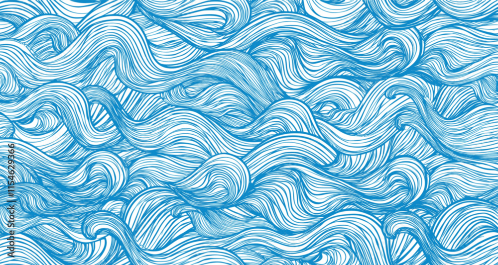Seamless wave pattern with thin lines, Seamless pattern with blue waves. Abstract light blue background with seamless wave pattern. water
