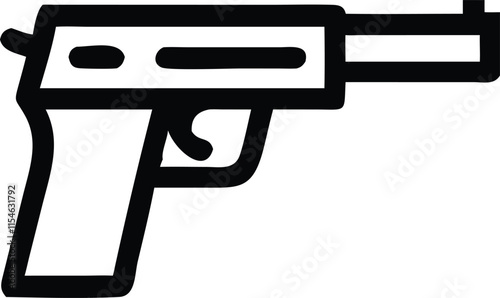 Graphic black detailed silhouette pistols, revolvers and shotguns Isolated on white background 