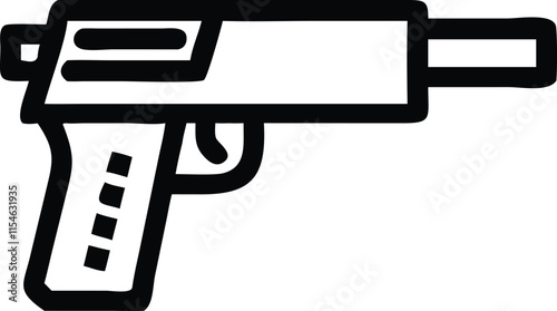 Graphic black detailed silhouette pistols, revolvers and shotguns Isolated on white background 