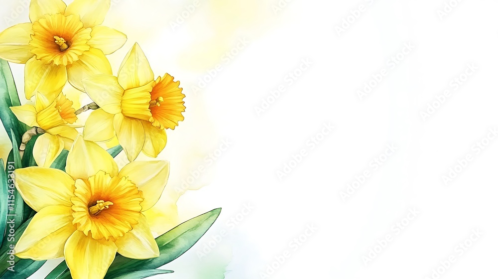 Naklejka premium Watercolor daffodils with copy space.
