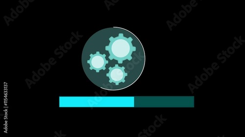 Futuristic software update animation with system upgrade and loading progress bar