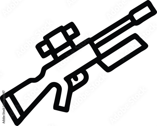 Graphic black detailed silhouette sniper rifle and shotguns Isolated on white background 