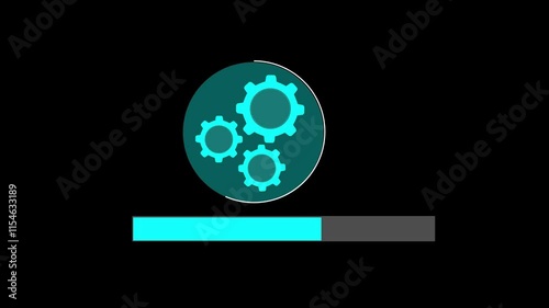 Operating system upgrade animation with updating software and settings icon