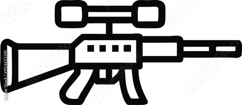Graphic black detailed silhouette sniper rifle and shotguns Isolated on white background 