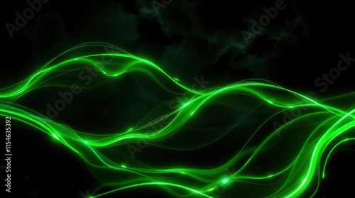 Wallpaper Mural Abstract green wave patterns on a dark background, evoking a sense of motion and energy. Torontodigital.ca