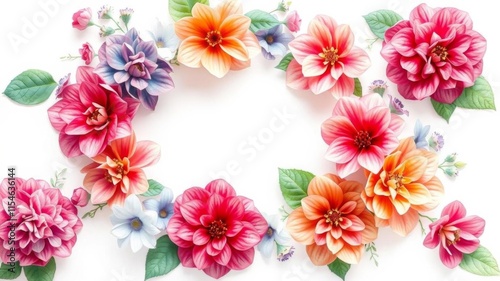 Wallpaper Mural Soft watercolor hydrangea wreath with multicolor flowers, airy design, central space, white backdrop, flowers, wreath, multicolor Torontodigital.ca