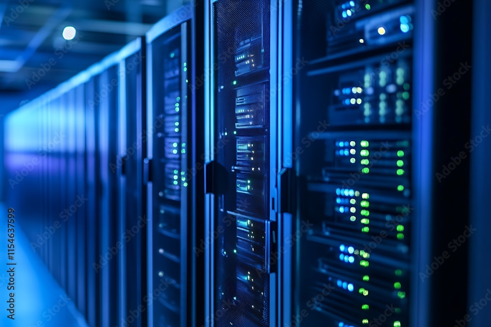 Server racks in a data center. Concept of technology, data storage, and digital infrastructure. Server racks in a data center. Concept of technology, data storage, and digital infrastructure.