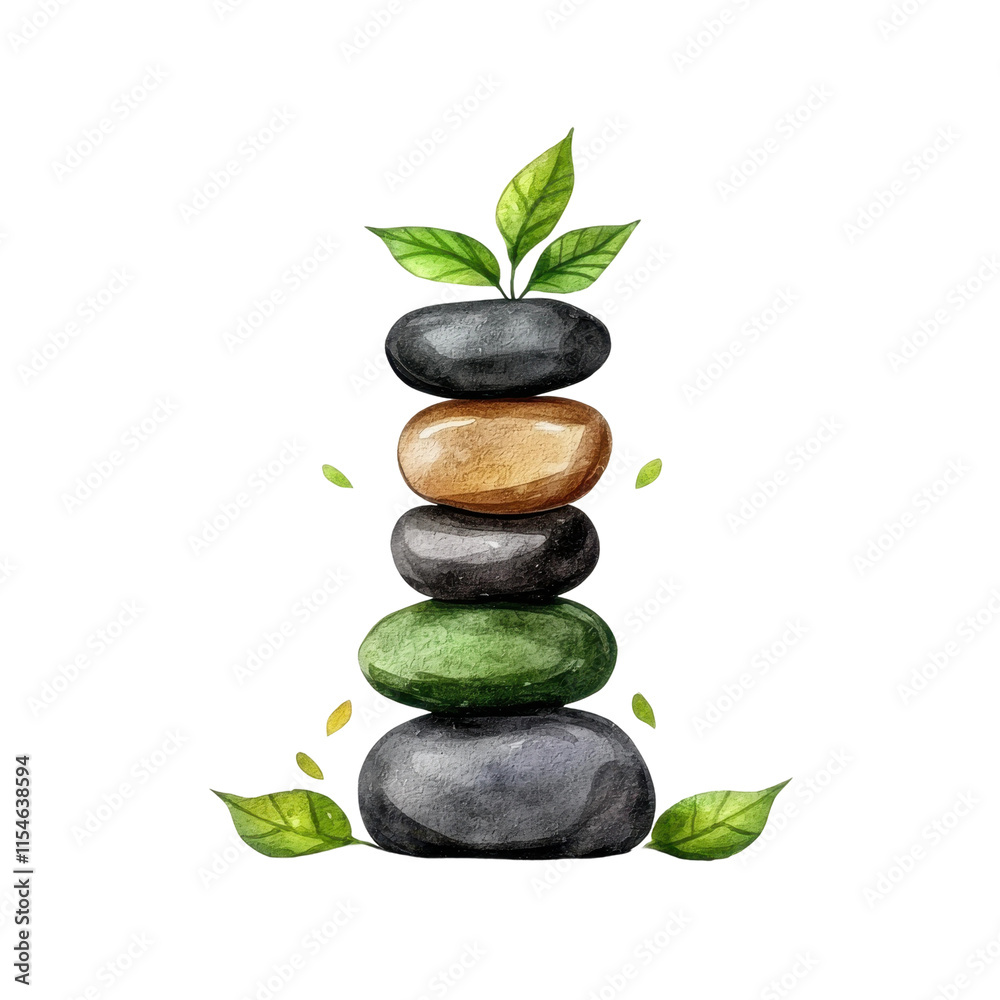 Balanced Zen Stones in Watercolor Art Balanced Zen Stones in Watercolor Art