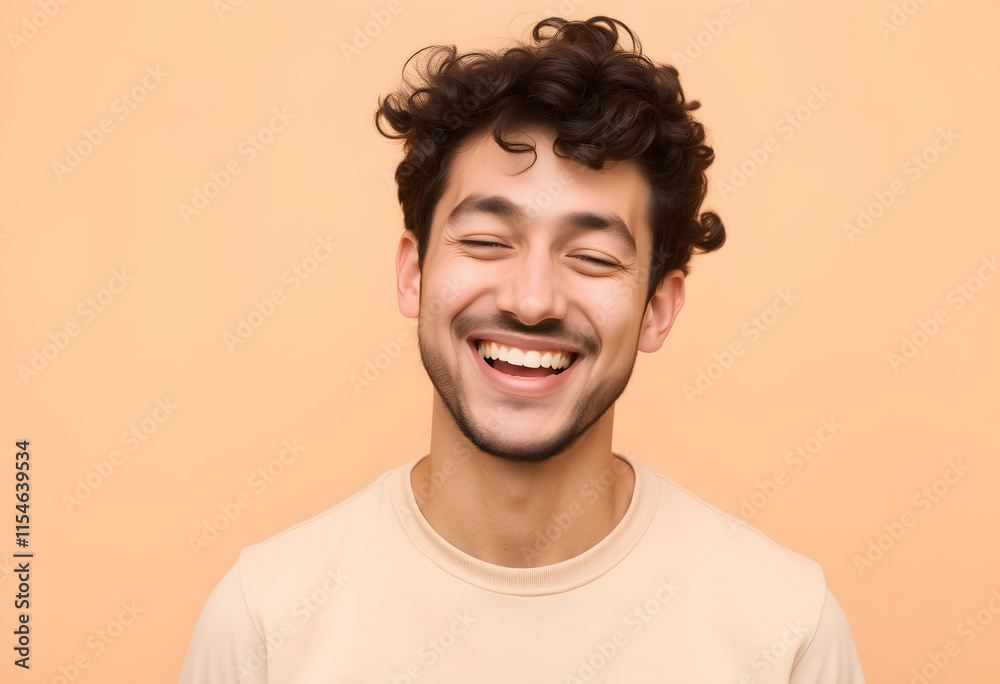 Portrait of young man against wall.