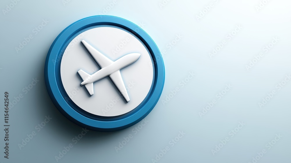Blue and white airplane button, streamlined flight booking travel management interface Blue and white airplane button, streamlined flight booking travel management interface