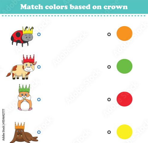 Match the color of the animal's crown. Educational game for color recognition