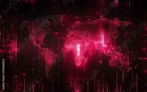 Digital world map with telecommunication lines and dots, pixelstyle design on a dark background, 3D rendering, futuristic theme photo