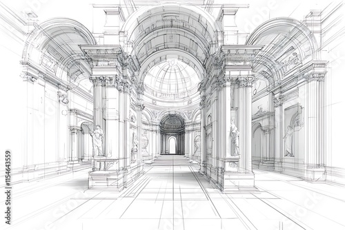 Modern Interpretation of Renaissance Architecture in Detailed Sketch photo