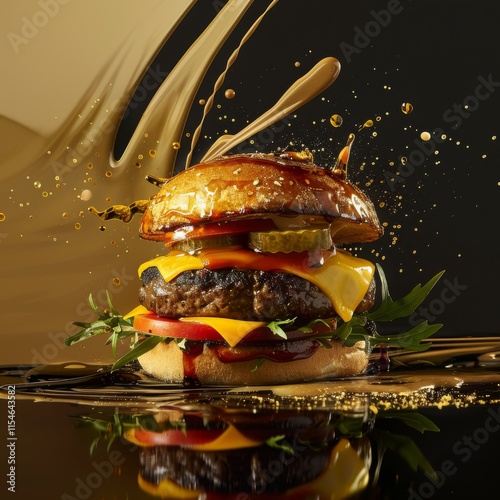 A tasty cheeseburger with lettuce, tomato, onion, and sesame bun, isolated on a white background photo