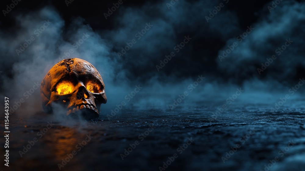 Glowing Skull in Mystical Fog: A Dark Fantasy Scene