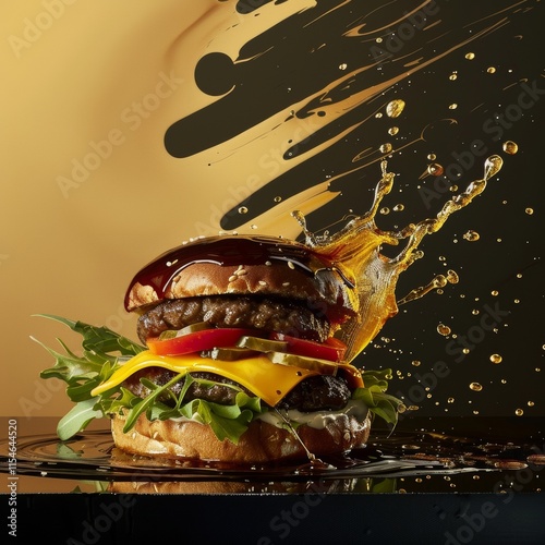 A tasty cheeseburger with lettuce, tomato, onion, and sesame bun, isolated on a white background photo