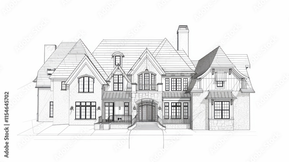Architectural 3D wireframe, sketch design, vector graphics Architectural 3D wireframe, sketch design, vector graphics