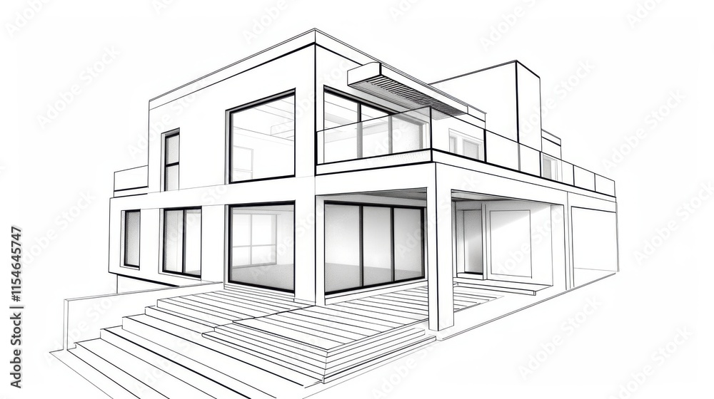 Architectural 3D wireframe, sketch design, vector graphics Architectural 3D wireframe, sketch design, vector graphics