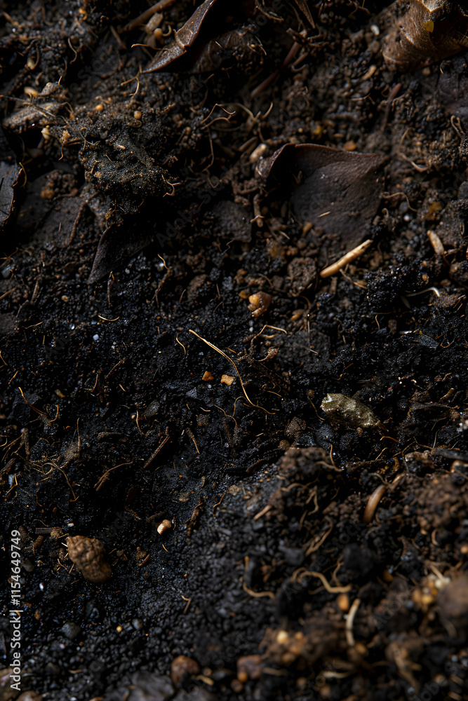 Detailed Close-Up of Rich, Organic Soil Teeming with Life and Decomposed Matter Detailed Close-Up of Rich, Organic Soil Teeming with Life and Decomposed Matter