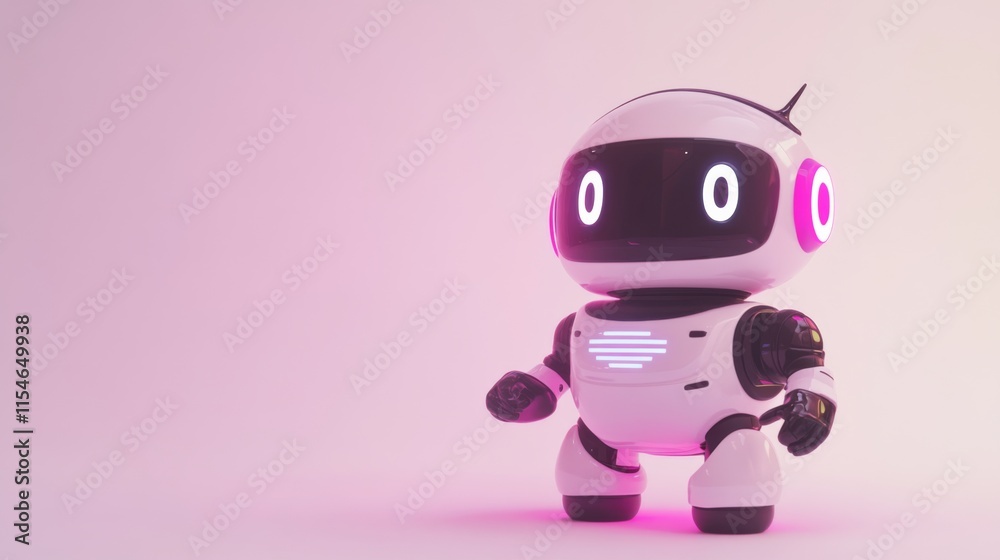 Friendly Robot on Soft White Background with Glowing Effects