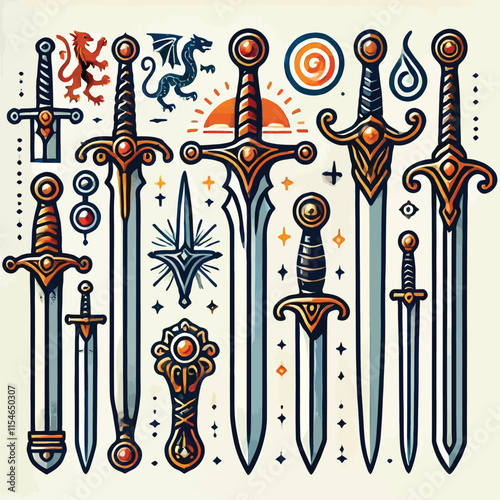 sword set falt vector illustration