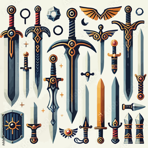 sword set falt vector illustration