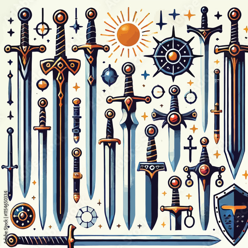 sword set falt vector illustration