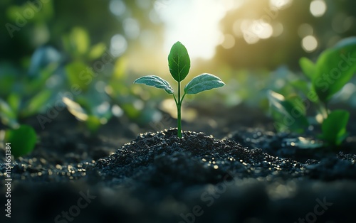 healthy sprout emerging from soil, clean earth, lush green leaves, futureoriented environmental concept wallpaper photo