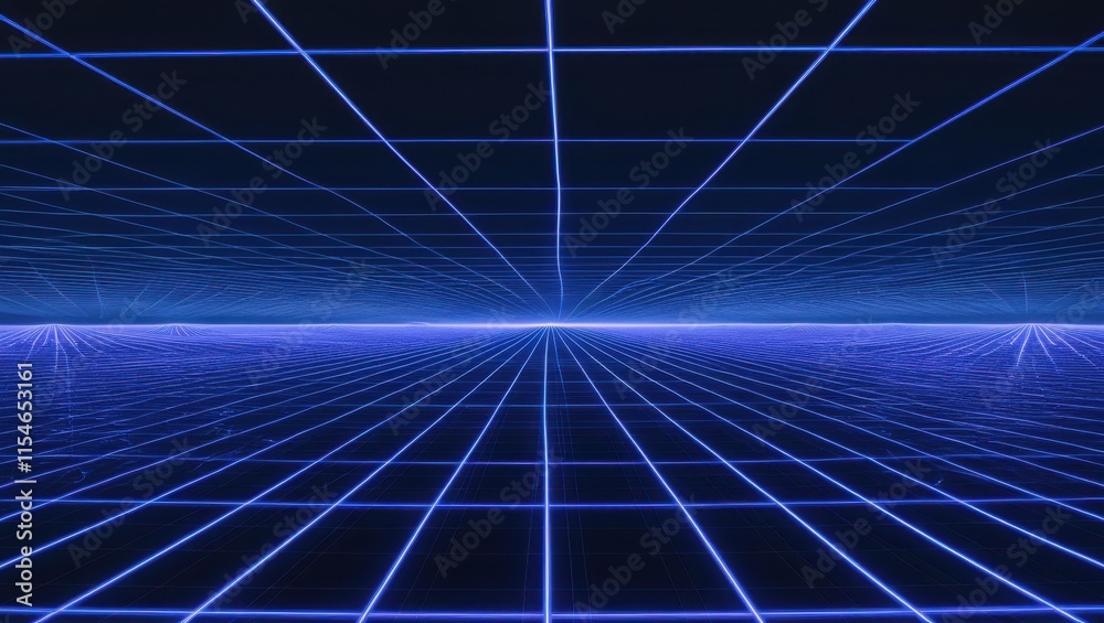 Abstract Blue Grid Lines Converging on Horizon Abstract Blue Grid Lines Converging on Horizon