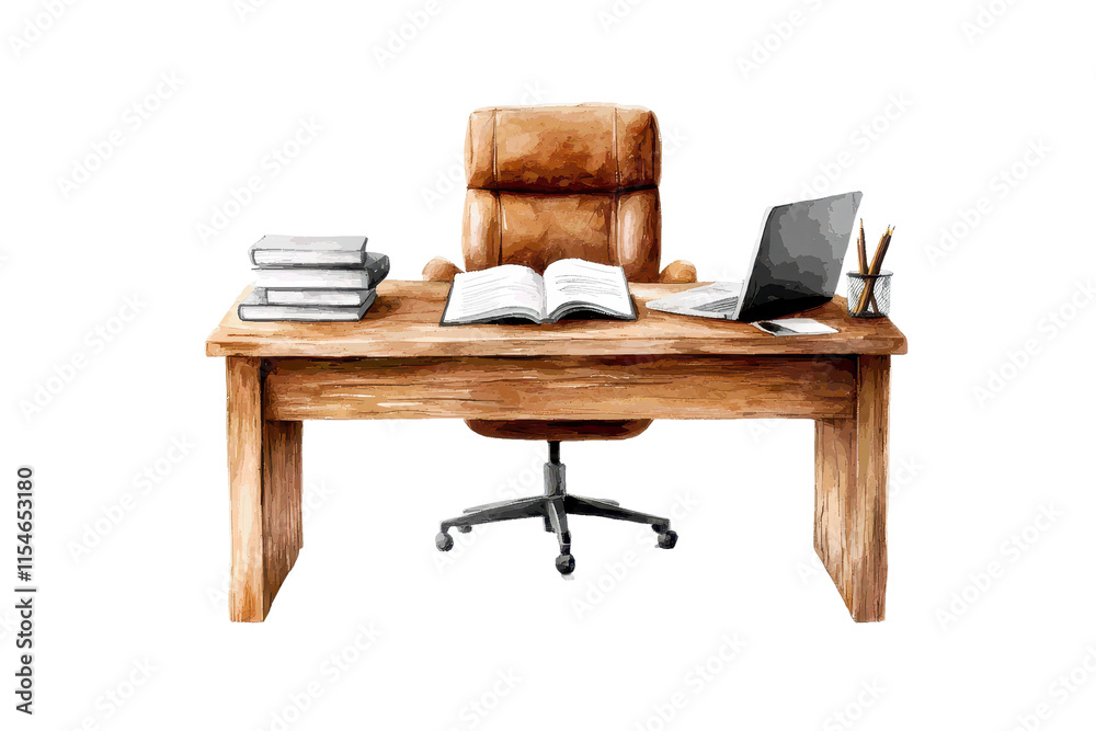 Watercolor Modern Law Office Wooden Desk Scene Watercolor Modern Law Office Wooden Desk Scene