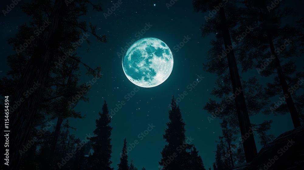 Full moon over a dark forest at night. Full moon over a dark forest at night.