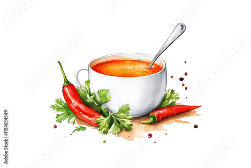 Spicy Chicken Soup in Watercolor Style photo