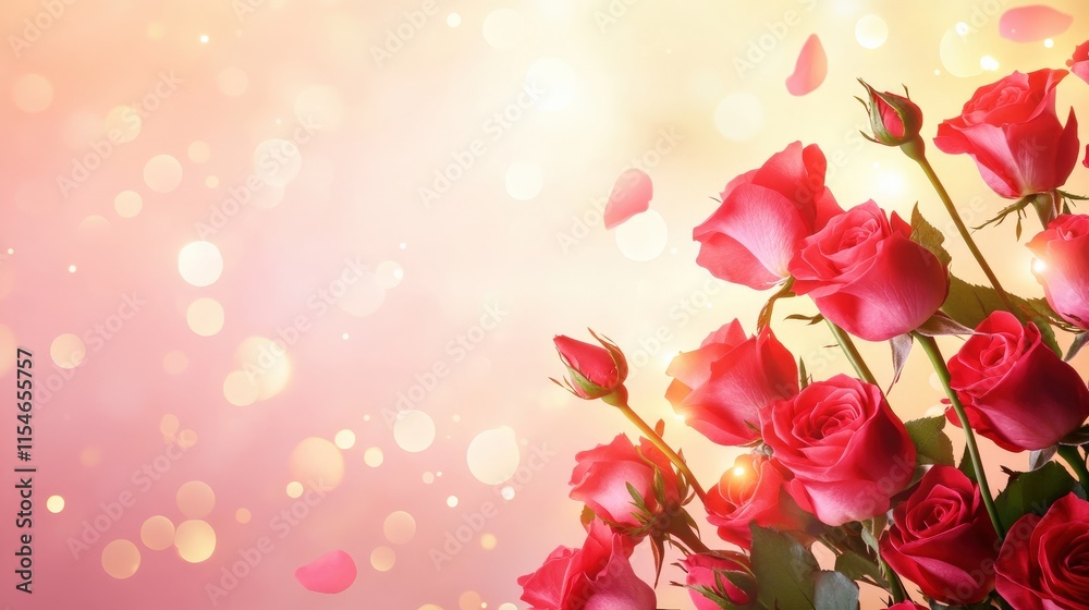 Fototapeta premium Valentine's Day or Wedding Background with Beautiful Roses. Concept for a romantic party invitation or love message. Premium and luxurious Ai-Generative.