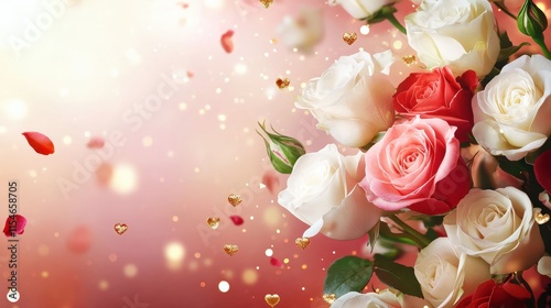 Valentine's Day or Wedding Background with Beautiful Roses. Concept for a romantic party invitation or love message. Premium and luxurious Ai-Generative.
