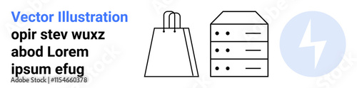 Free Download Shopping bag with handles, server stack with multiple levels, blue lightning bolt icon. Ideal for technology, ecommerce platforms, data storage, cloud computing, power solutions, online retail - GFXLoad