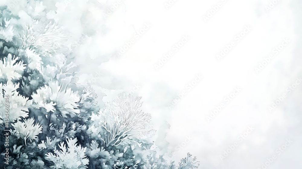 Frosty winter landscape with branches and snow. Frosty winter landscape with branches and snow.