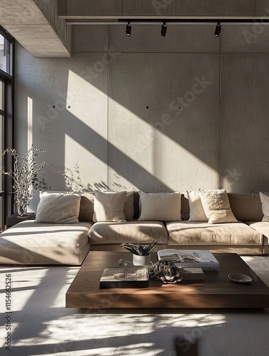 Sunlit Modern Living Room with Sectional Sofa and Coffee Table