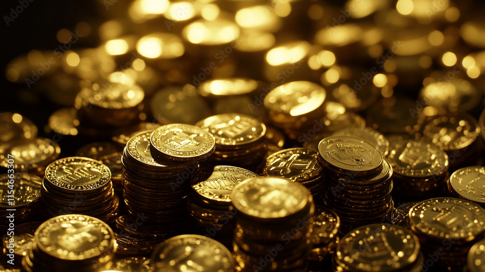 Stacks of shiny gold coins create a vibrant display of wealth and prosperity. Stacks of shiny gold coins create a vibrant display of wealth and prosperity.