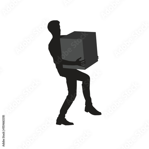 Silhouette of delivery man a cardboard box vector set on white background