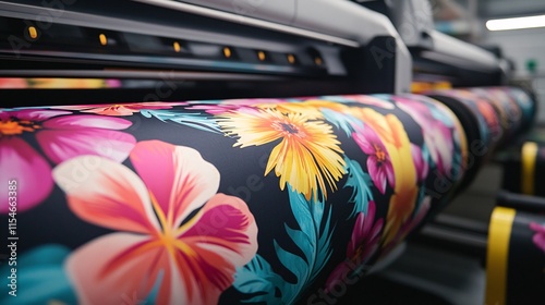 Colorful fabric swatches on a textile production line in a textile factory. Textile industry background.