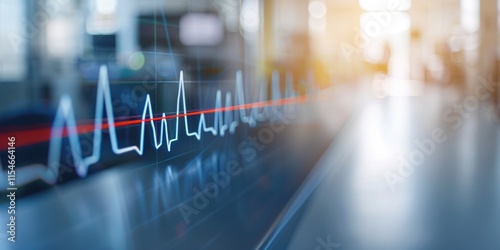 Wallpaper Mural A close-up view of a heart rate monitor displaying an electrocardiogram (ECG) line, symbolizing health and medical technology. Torontodigital.ca