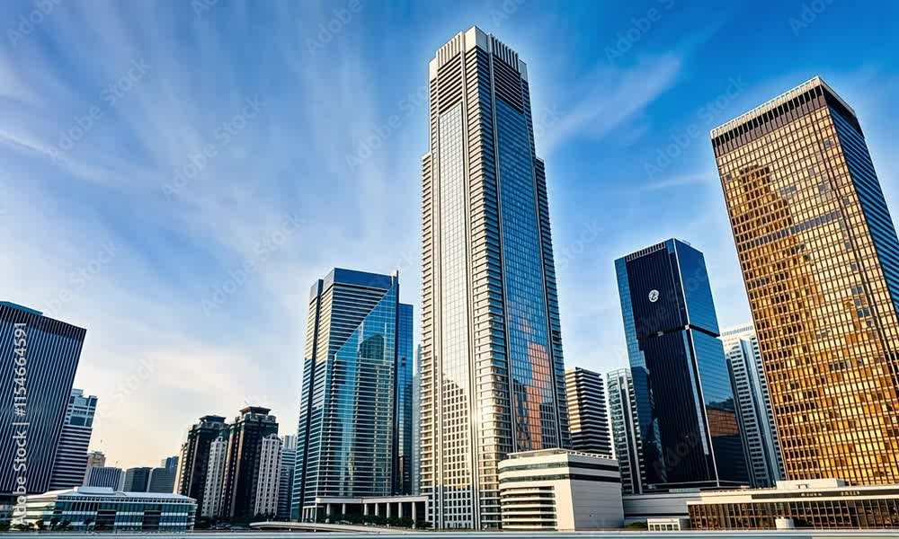 Experience the Majestic Skyline of a Modern City with Towering Skyscrapers Under a Clear Blue Sky Experience the Majestic Skyline of a Modern City with Towering Skyscrapers Under a Clear Blue Sky